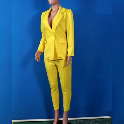 Long Sleeved Suit Solid Color Two Piece Suit