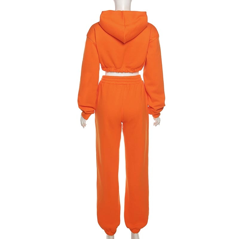 Long Sleeve Hoodie Crop Top Streetwear 2 Piece Pant Set