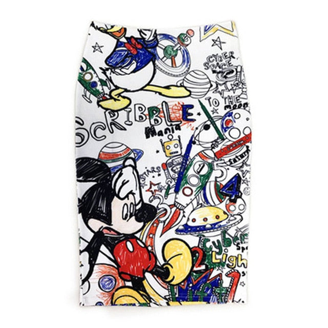 Women's Pencil Skirt Cartoon Print High Waist
