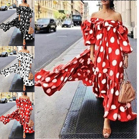 Boho Dress Off Shoulder Polka Dot Dress