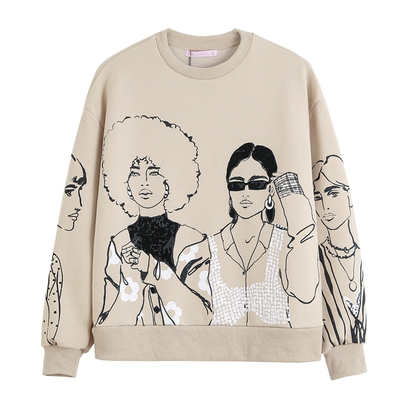 Women Character Print Gray Sweatshirt