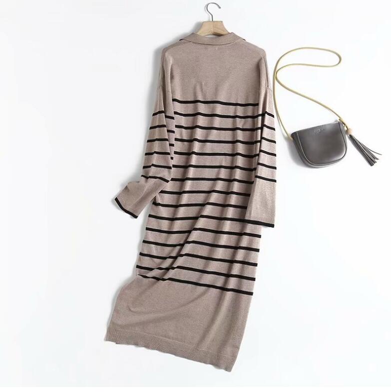 V Neck Vintage Striped Casual Long Dress