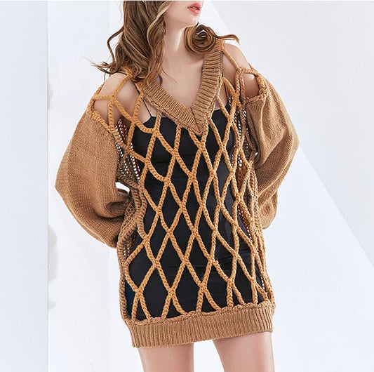 Long Sleeve Hollow Out Loose Sweater