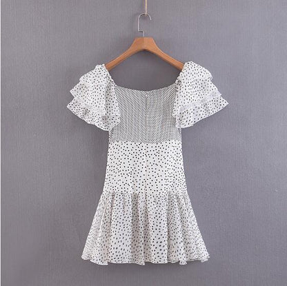 Dot Print Patchwork Pleated Party Dress