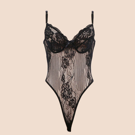 Black Bow Lace Bodysuit