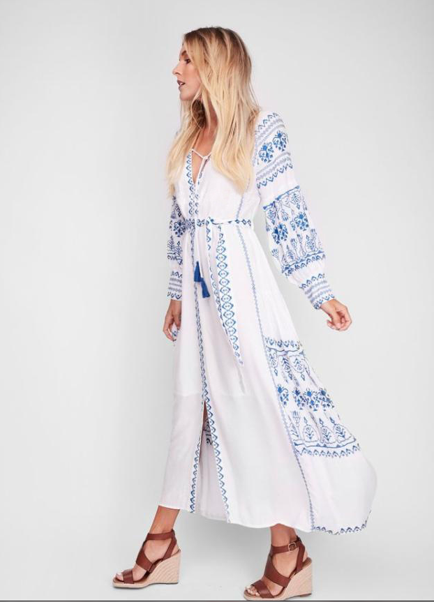Moroccan embroidery Maxi Dress
