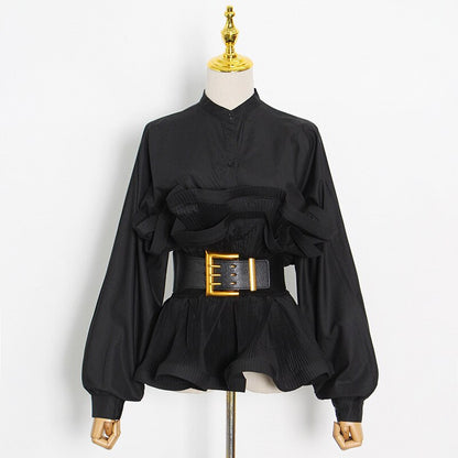 Ruffle Shirt Stand Collar Long Sleeve Sashes