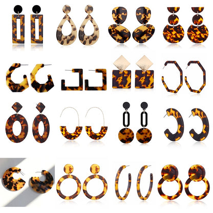 Tortoise Color Acrylic Geometric Earrings