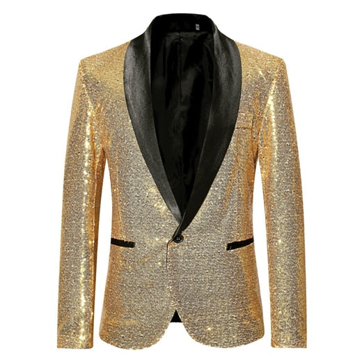 Sequin One Button Shawl Collar Suit Jacket