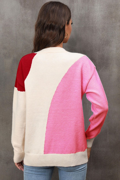 Color Block Ribbed Cuff Drop Shoulder Sweater