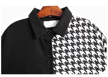 Pleated Houndstooth Blouse