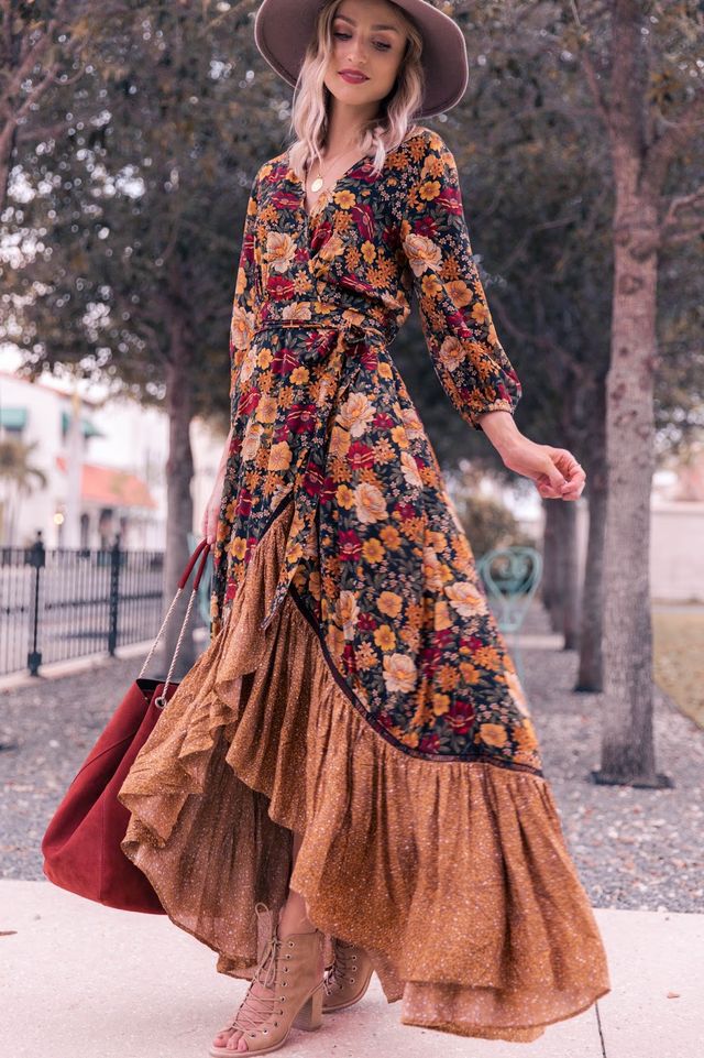 Floor Length Floral Vintage Irregular Maxi Dress