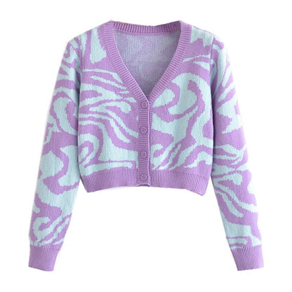 Retro Single-breasted Button Purple Zebra Cardigan