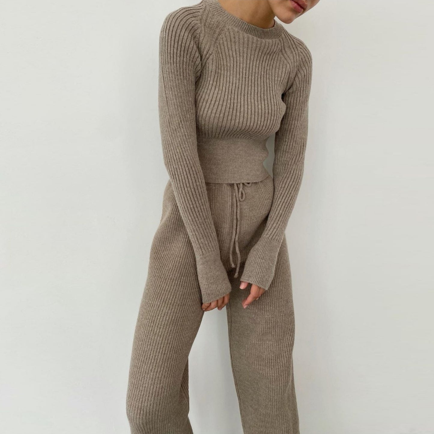 Knitted Top and Pant Two Piece Loungewear Matching Set