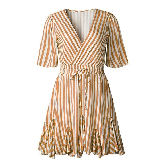 Vintage Striped Ruffle Dress