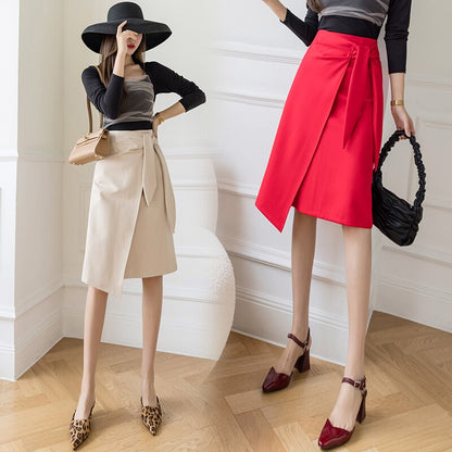 Mid-Length Elegant Casual High-waist Asymmetrical Hip-Wrapped Skirt
