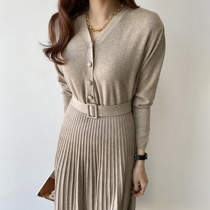 Thicken Sweater Knitted Belted Female A-line Soft Dress