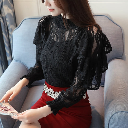 Ruffle Lace Nine Quarter Sleeve Blouse