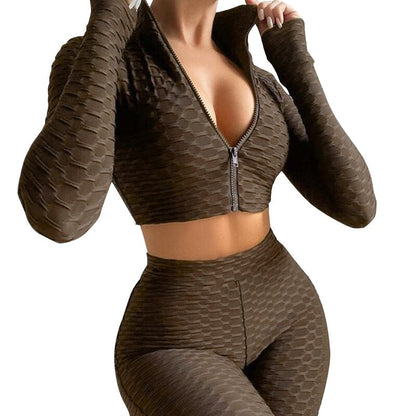 Women's Tight Solid Color Long Sleeve Leisure Sports Suit