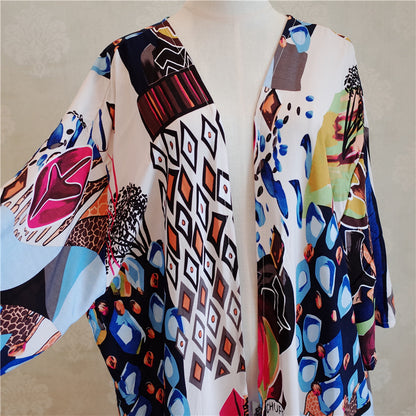 Bohemian Printed Half Sleeve Long Kimono