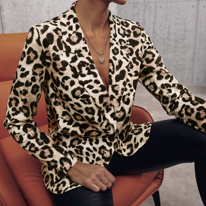 Leopard Print Single Breasted Casual Blazer