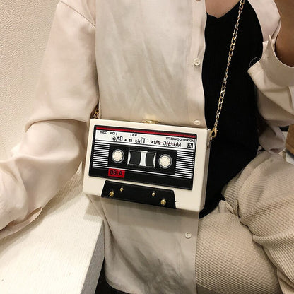 Cassette Tape Leather Chain Crossbody Bag