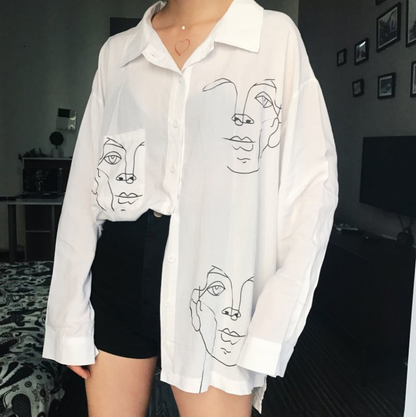 Abstract Face Print Full Sleeve Blouse