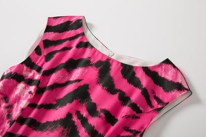 Soft Twill Print Leopard Sleeveless Vest Dress