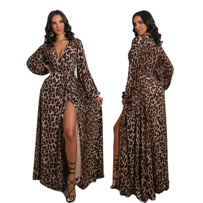 Leopard Print V-Neck Nightclub Dress