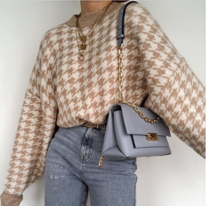 Geometric Houndstooth Pullover