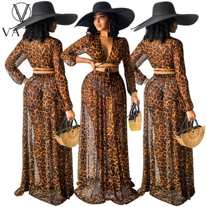 Vazzlyn Leopard Print Chiffon Print Skirt Set