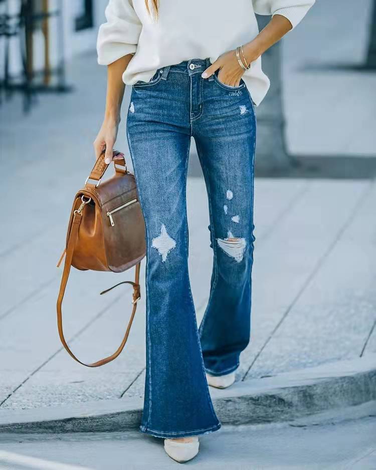 Micro Flare Stretch Ripped Jeans