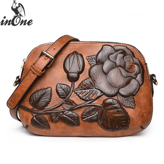 Embossed Rose Flower Vegan Leather Crossbody Shoulder Bag