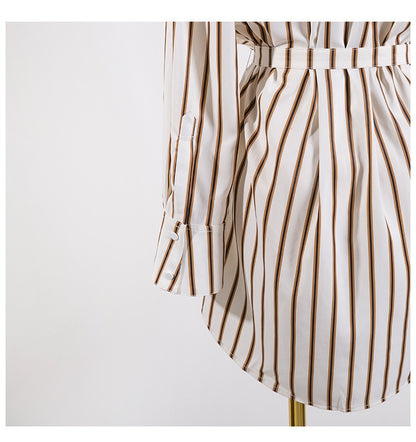 Lapel Long Sleeve Striped Pattern Blouse
