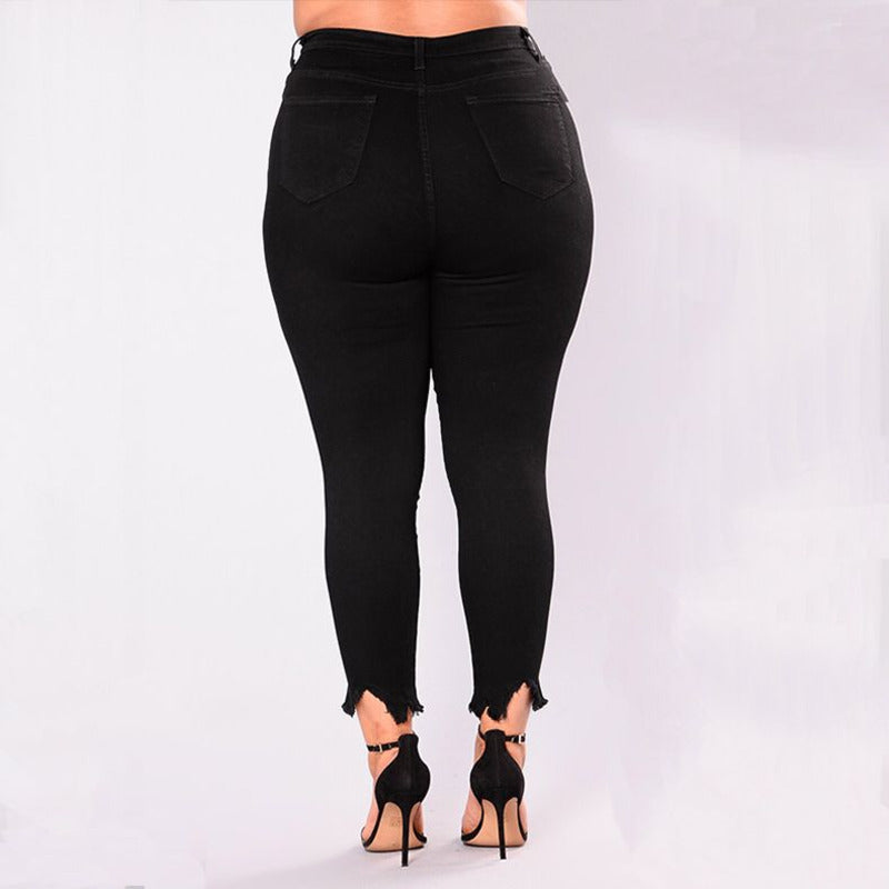 Skinny Elastic Mid Waist Black Jeans