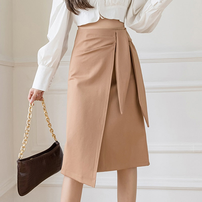 Mid-Length Elegant Casual High-waist Asymmetrical Hip-Wrapped Skirt