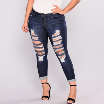 Plus Size Denim Skinny Distressed Jeans