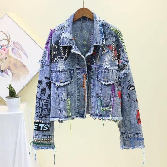 Graffiti Denim Short Jacket