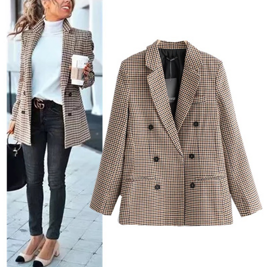 Double Breasted Tweed Women Blazer