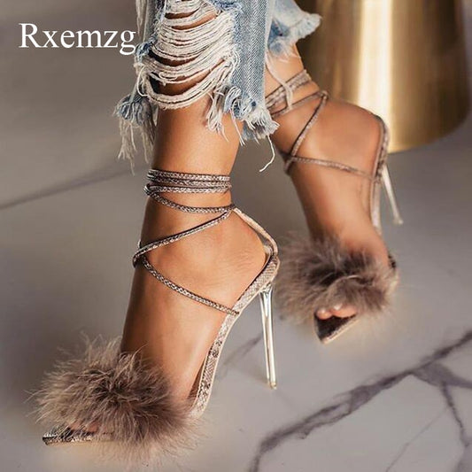 Pointed Toe Feather High Heels