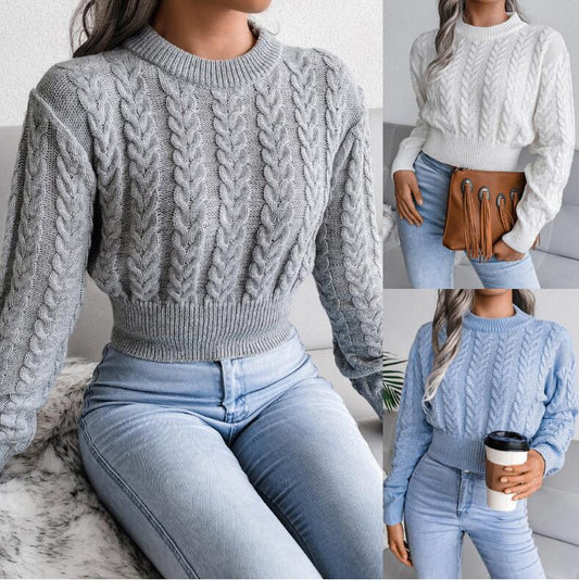 Vintage Solid Twist Cropped Sweater