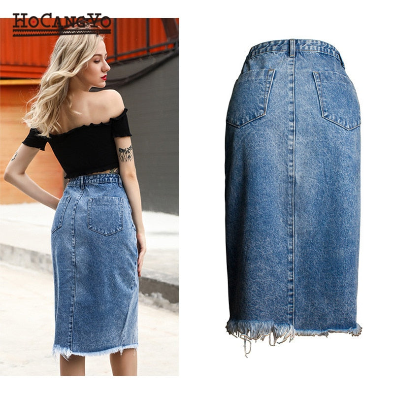 High Waist Midi Denim Skirt