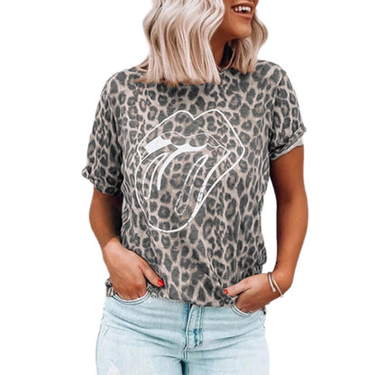 Kass Leopard Lip Print Short Sleeve T-Shirt
