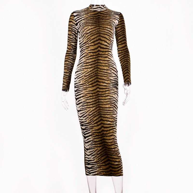 Animal Print Long Sleeve Bodycon Dress