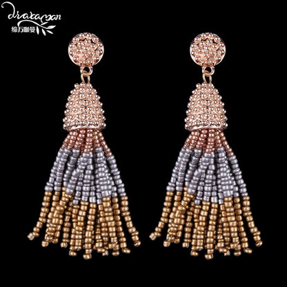 Dvacaman Colorful Beads Tassel Fringes Earrings