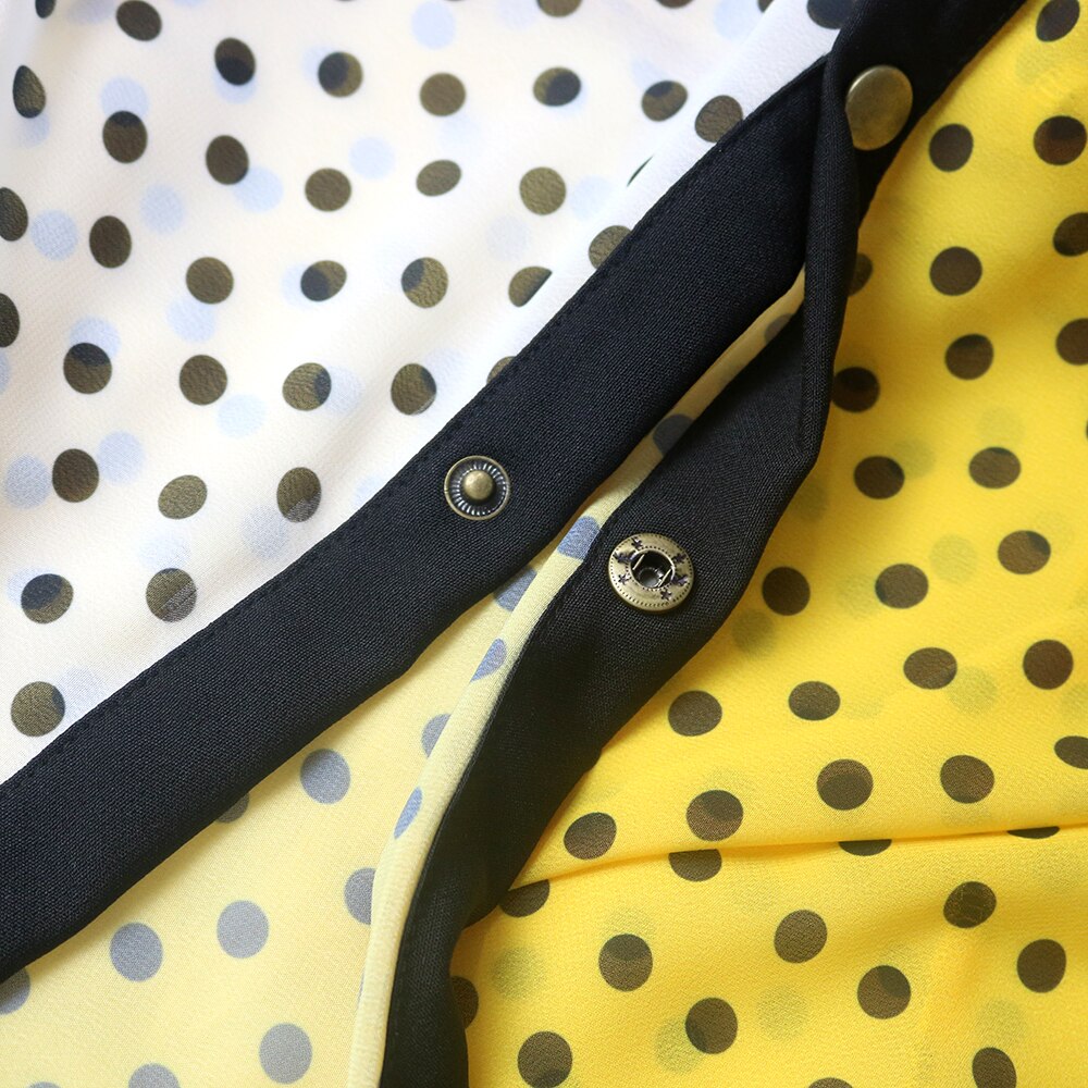 Yellow Black Patchwork Chiffon Polka Dot Maxi Slit Dress