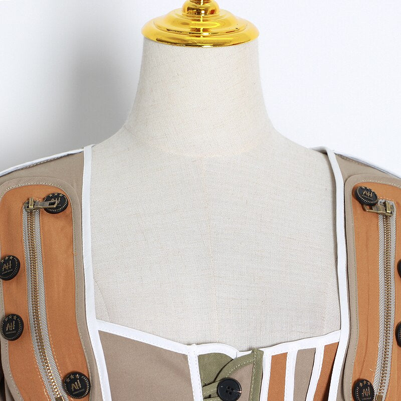 Square Collar Lantern Long Sleeve Lace Up Jacket