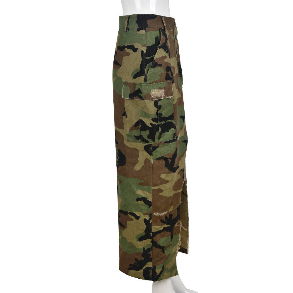 Camouflage Slit Tassel Skirt