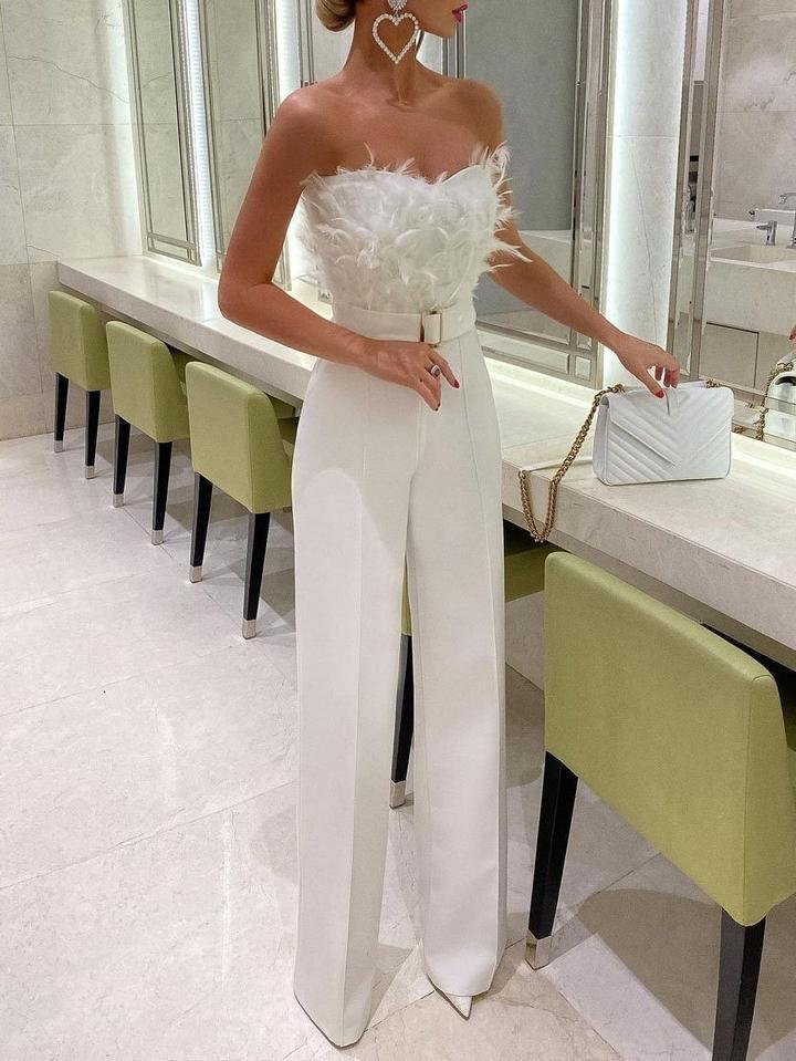 Feather Tube Top Sexy Jumpsuit