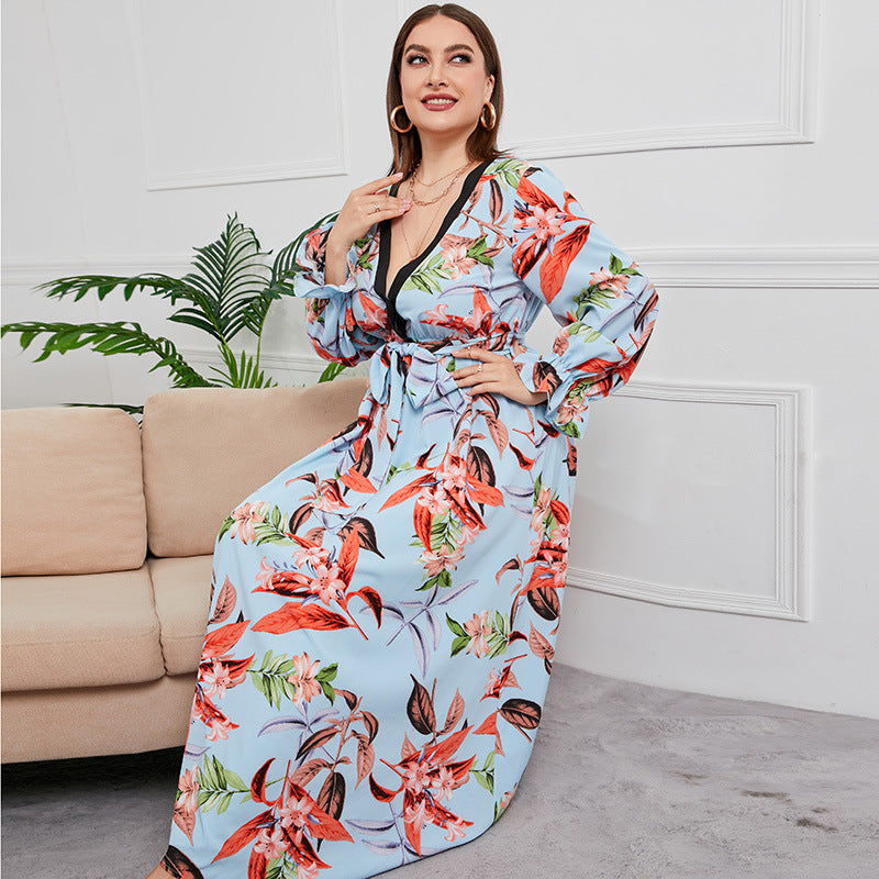 V-neck Floral Print Maxi Dress